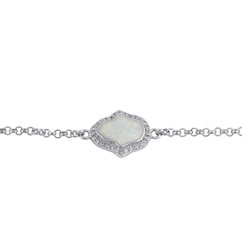 Sterling Silver Clear CZ and White Opal Hamsa Bracelet