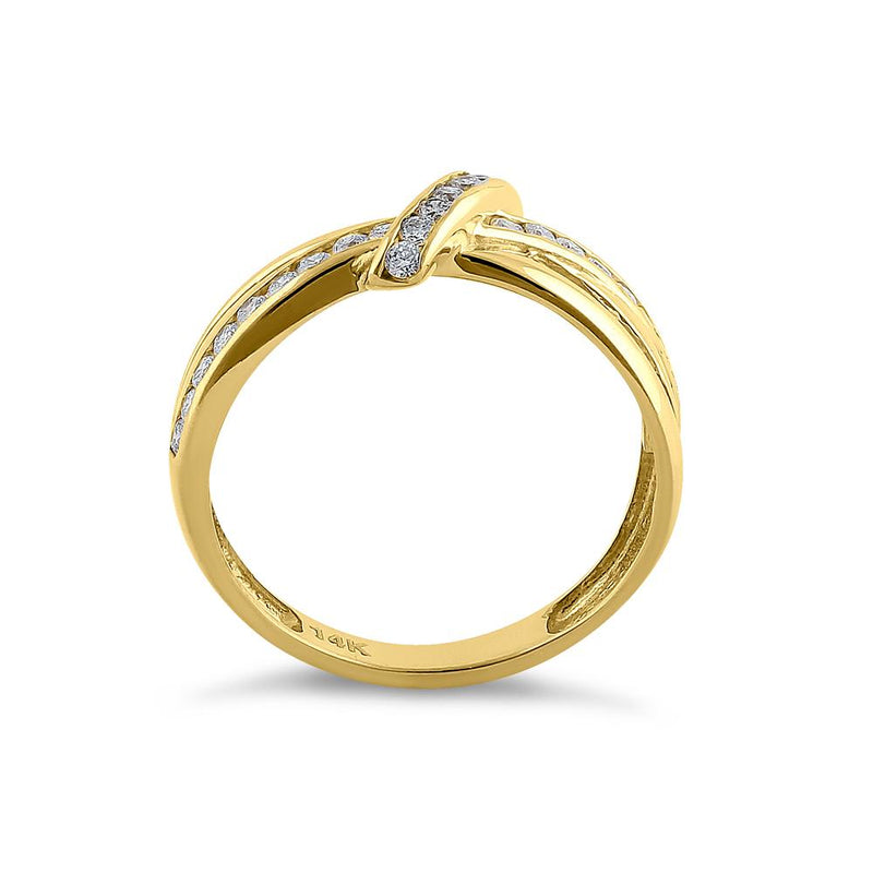 Solid 14K Yellow Gold Twist Diamond Ring
