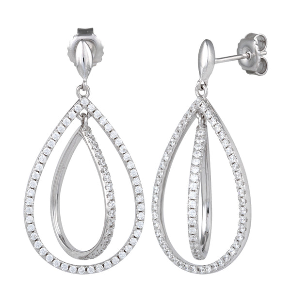 Sterling Silver Double Drop CZ Dangle Earrings