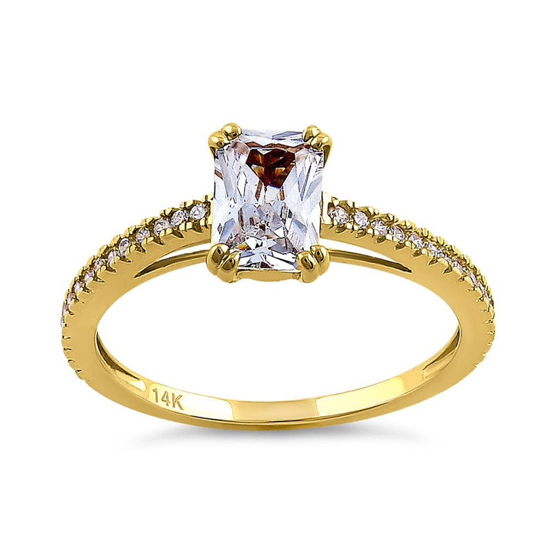 Solid 14K Yellow Gold Raidiant Cut CZ Engagement Ring
