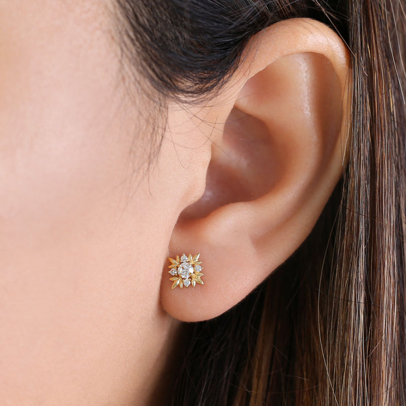 .22 ct Solid 14K Yellow Gold Round Star CZ Stud Earrings