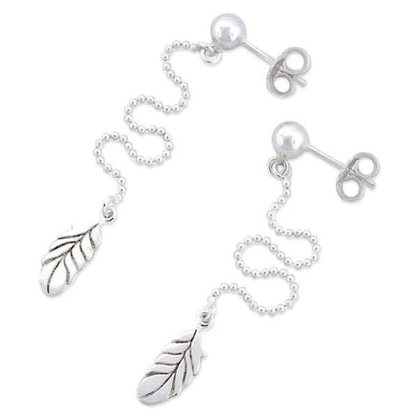 Sterling Silver Hanging Bead Leaves Earrings