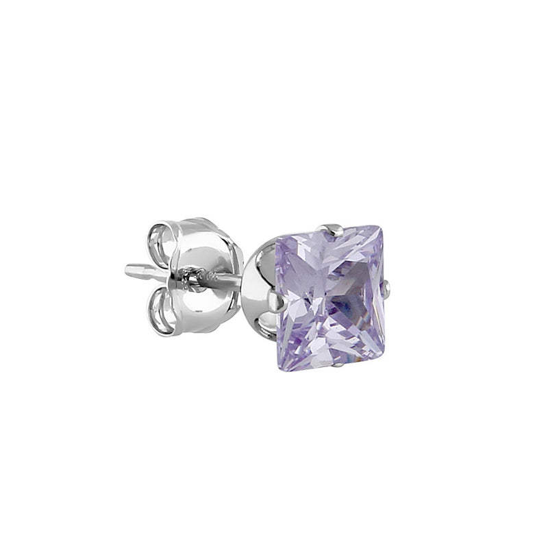 0.8ct Sterling Silver Lavender Square CZ Stud Earrings 4mm