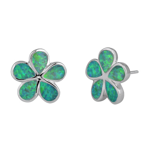 Sterling Silver Flower Dark Green Lab Opal Stud Earrings