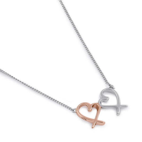 Sterling Silver Two-tone Heart Design Necklace