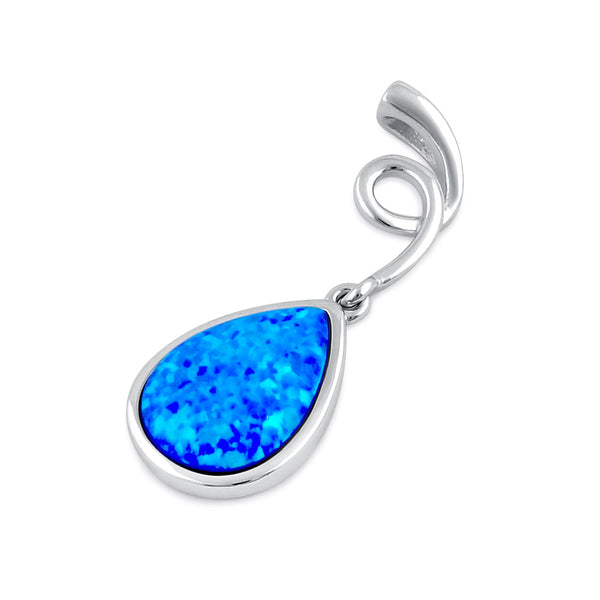 Sterling Silver Elegant Ribbon Blue Lab Opal Drop Pendant