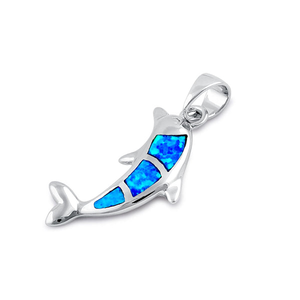 Sterling Silver Blue Lab Opal Bottlenose Dolphin Pendant