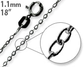 Black Rhodium Sterling Silver 18" Cable Chain 1.1MM