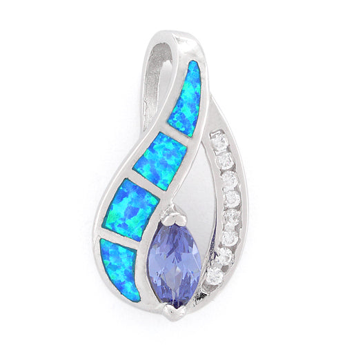 Sterling Silver Lab Opal Marquise CZ Pendant