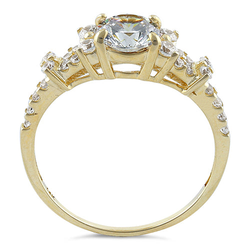 Solid 14K Yellow Gold Engagement Round Clear CZ Ring