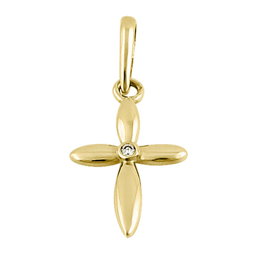 Solid 14K Yellow Gold Vintage Cross Clear CZ Pendant