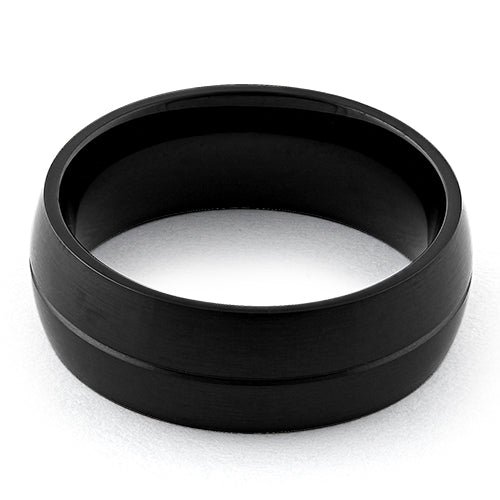 Stainless Steel Black Groove Band Ring