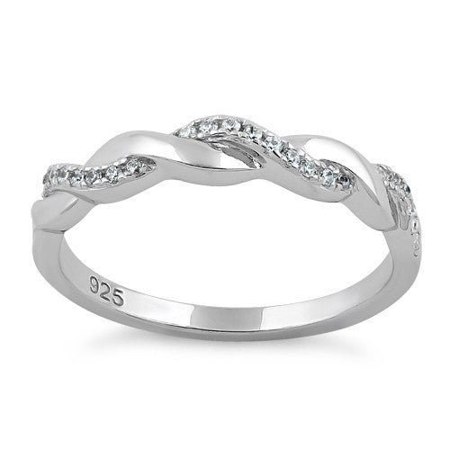 Sterling Silver Braided Clear CZ Ring