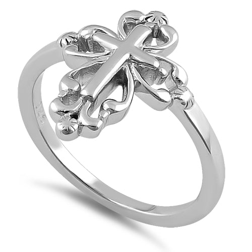 Vintage Sterling Silver Filigree Religious Cross Ring Size