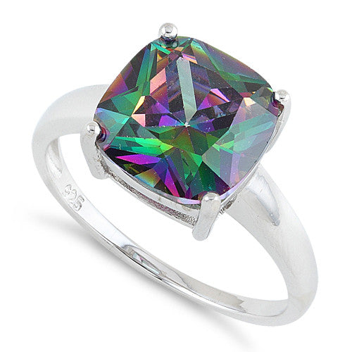 Wholesale Sterling Silver Cushion Cut Rainbow Topaz CZ Ring