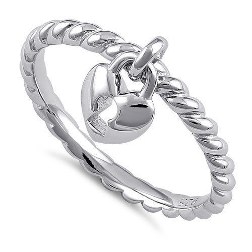 Sterling Silver Locked Heart Dangle Ring