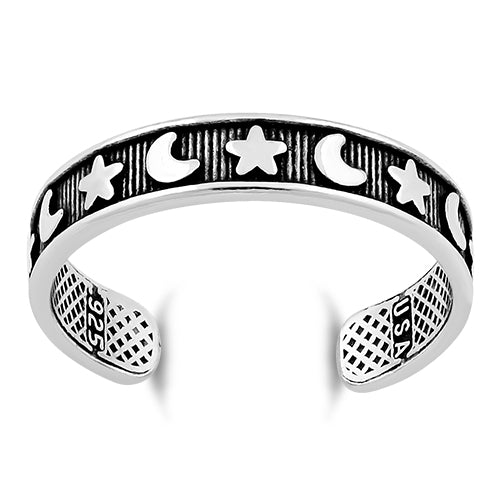Sterling Silver Moon and Star Adjustable Toe Ring