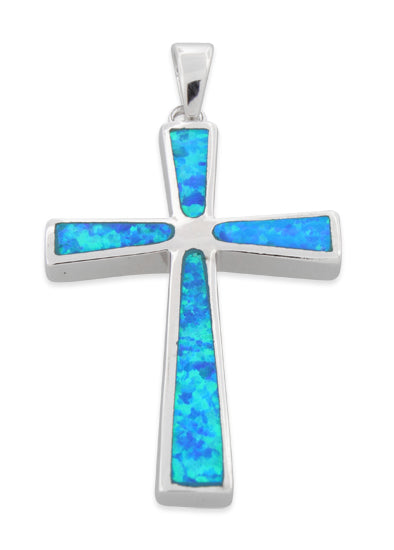 Sterling Silver Lab Opal Cross Pendant