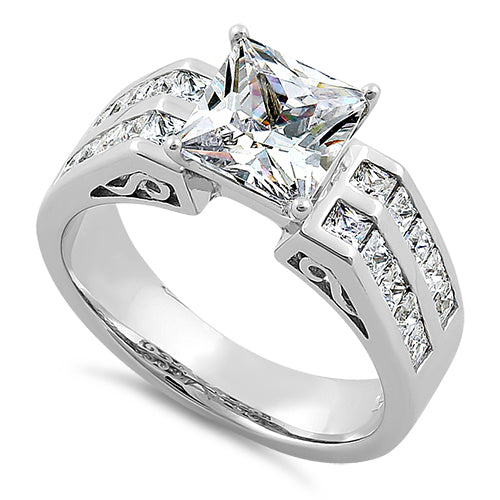 Wholesale Sterling Silver Princess Cut Clear CZ Engagement Ring
