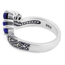 Sterling Silver Blue Lapis Pointed V Marcasite Ring