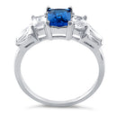 Sterling Silver Rectangular Stone Blue Sapphire CZ Ring