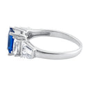 Sterling Silver Rectangular Stone Blue Sapphire CZ Ring