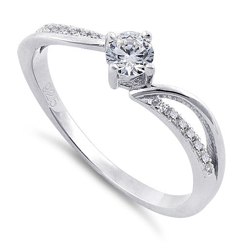 Sterling Silver Round Cut Engagement Clear CZ Ring