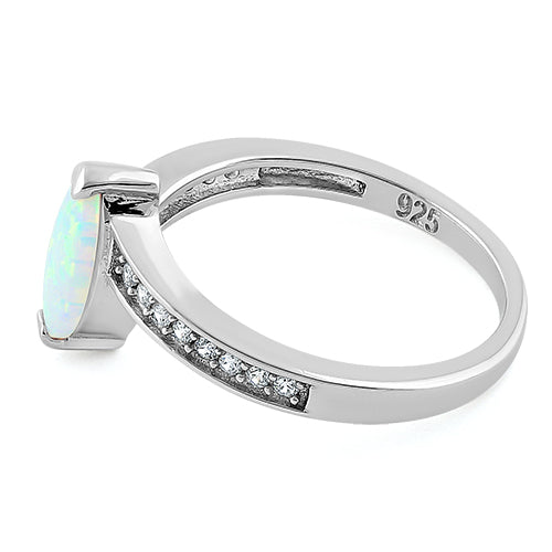 Sterling Silver Stylish White Lab Opal Marquise Cut & Clear CZ Ring