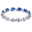 Sterling Silver Swirl Blue Spinel Eternity CZ Ring