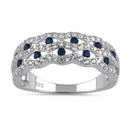 Sterling Silver Wavy Dotted Blue and Clear CZ Ring
