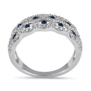 Sterling Silver Wavy Dotted Blue and Clear CZ Ring