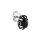 Sterling Silver Black Onyx Oval Halo Marcasite Earrings