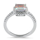 Sterling Silver Chic Square Halo Iridescent Rainbow CZ Ring