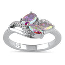 Sterling Silver Iridescent Rainbow Oval and Marquise CZ Ring