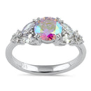 Sterling Silver Elegant Round Iridescent Rainbow CZ Ring