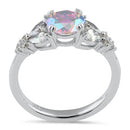 Sterling Silver Elegant Round Iridescent Rainbow CZ Ring