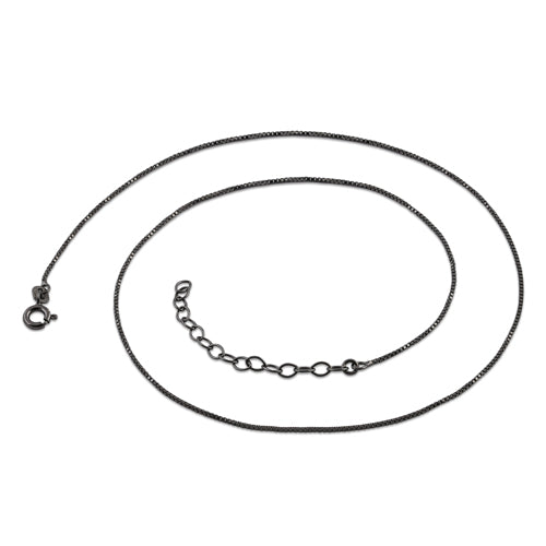 Black Rhodium Sterling Silver 16" Box Chain 0.8MM with Extension