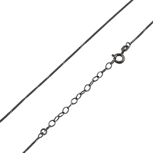Black Rhodium Sterling Silver 16" Box Chain 0.8MM with Extension
