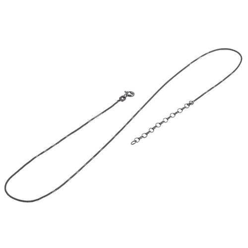 Black Rhodium Sterling Silver 16" Box Chain 0.8MM with Extension