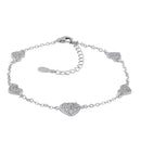 Sterling Silver Clear CZ Heart Charm Bracelet