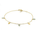 Solid 14K Yellow Gold Turquoise Cross Bracelet
