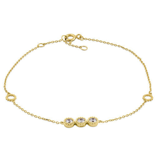 Solid 14K Yellow Gold Triple Round CZ Bracelet