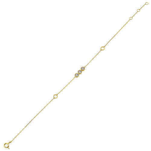 Solid 14K Yellow Gold Triple Round CZ Bracelet