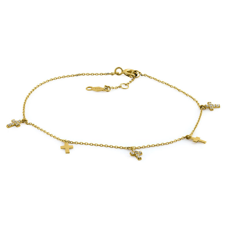 Solid 14K Yellow Gold Cross CZ Bracelet