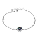 Sterling Silver Rainbow and Clear CZ Heart Halo Bracelet