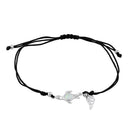 Sterling Silver Winged White Lab Opal Flatback Sea Turtle Adjustable Silk Bracelet