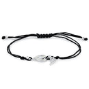 Sterling Silver Winged  White Lab Opal Open Heart Adjustable Silk Bracelet
