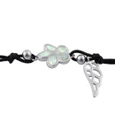 Sterling Silver Winged White Lab Opal Plumeria Adjustable Silk Bracelet
