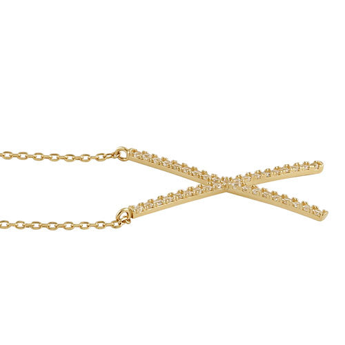 Solid 14K Yellow Gold CZ X Necklace