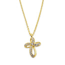 Solid 14K Yellow Gold Ribbon Cross CZ Necklace